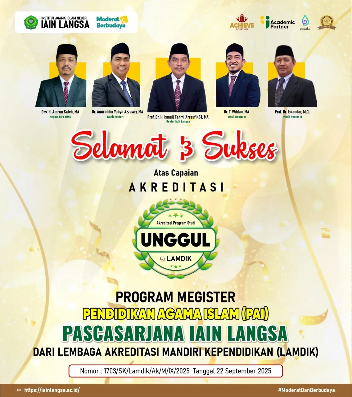 Prodi S2 PAI IAIN Langsa Raih Akreditasi Unggul