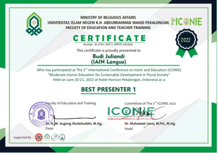 Dosen IAIN Langsa Raih Best Presenter 1 dalam ICONIE 2022